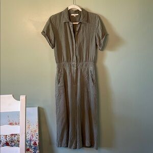 Olive Green Short Sleeve linen Jumpsuit